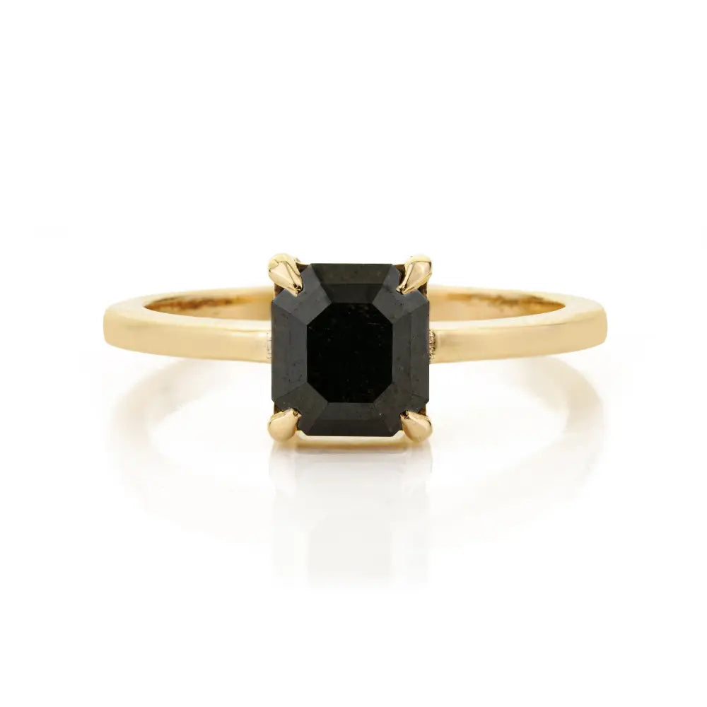 Latest Design 14K Pure Yellow Gold Black Diamond Solitaire Ring Custom Jewelry Supplier