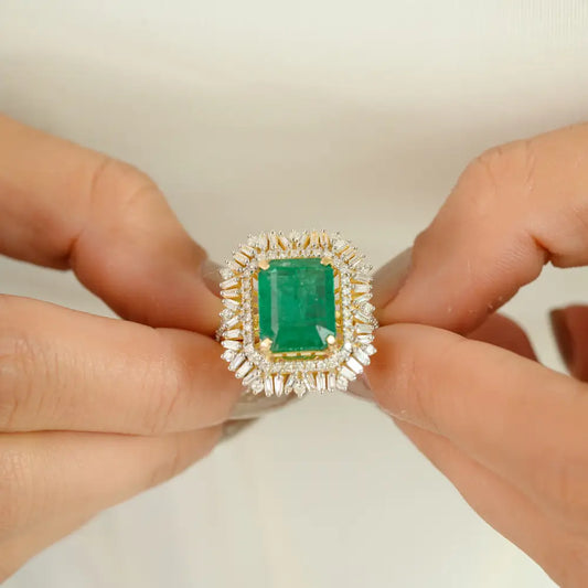 4.83ct. Zambian Emerald & Diamond Fine Statement Ring Bold Bridal Jewelry 14K Yellow Gold