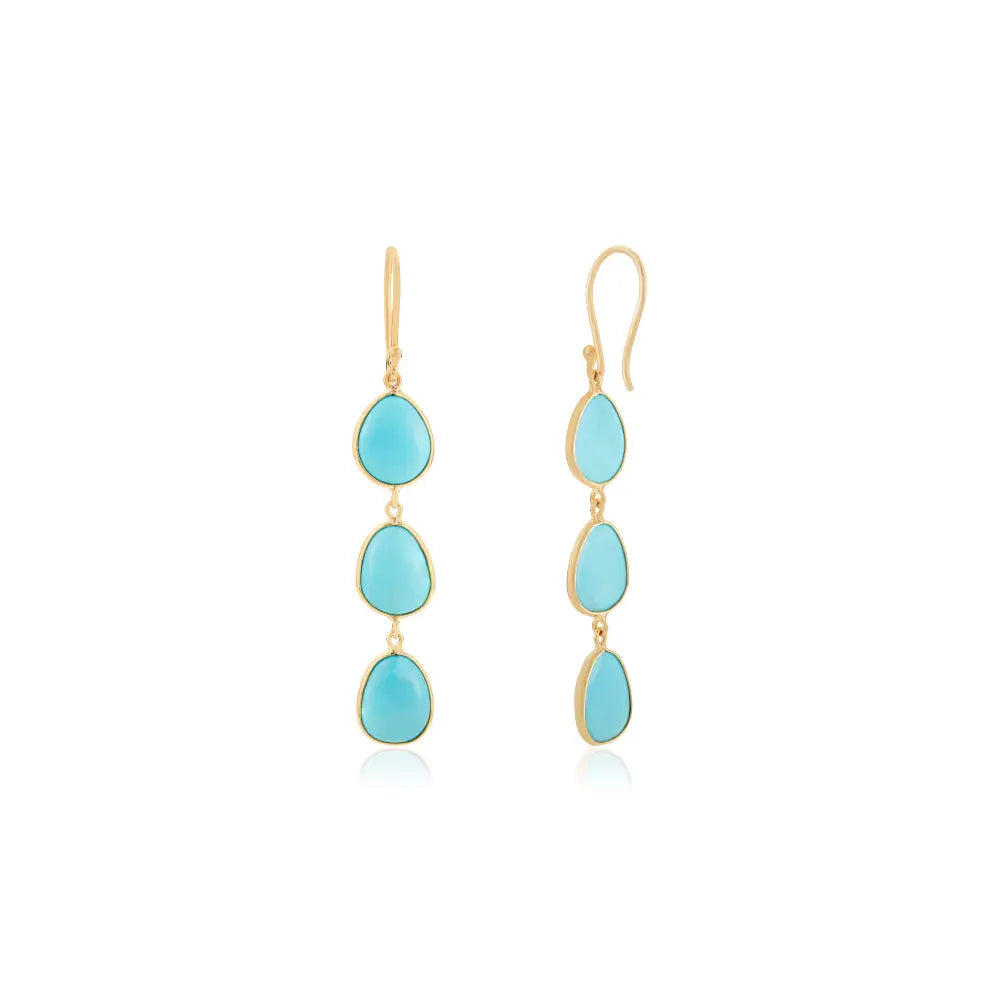 Elegant Simple Turquoise Gemstone Dangle Earrings Women K14 Yellow Gold Bulk Jewelry