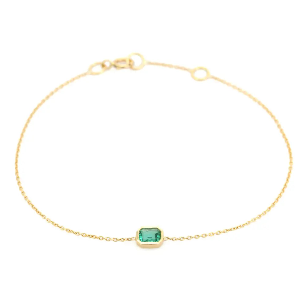 100% Natural Zambian Emerald Single Stone Stacking Bracelet For Daily Wear 14K Real Gold