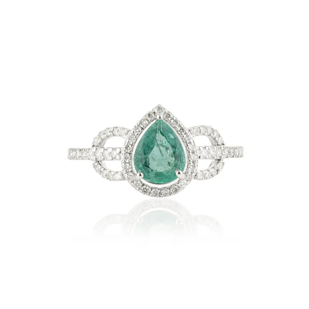 Zambian Emerald & Diamond Solid K14 White Gold Statement Ring Unique Design Jewelry