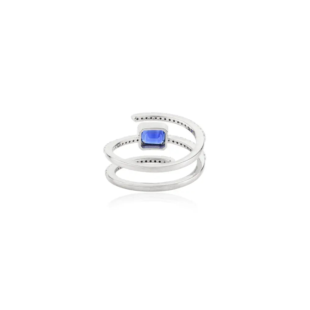 Designer Natural Blue Sapphire & Diamond Wrap Spiral Ring For Wedding Statement Jewelry