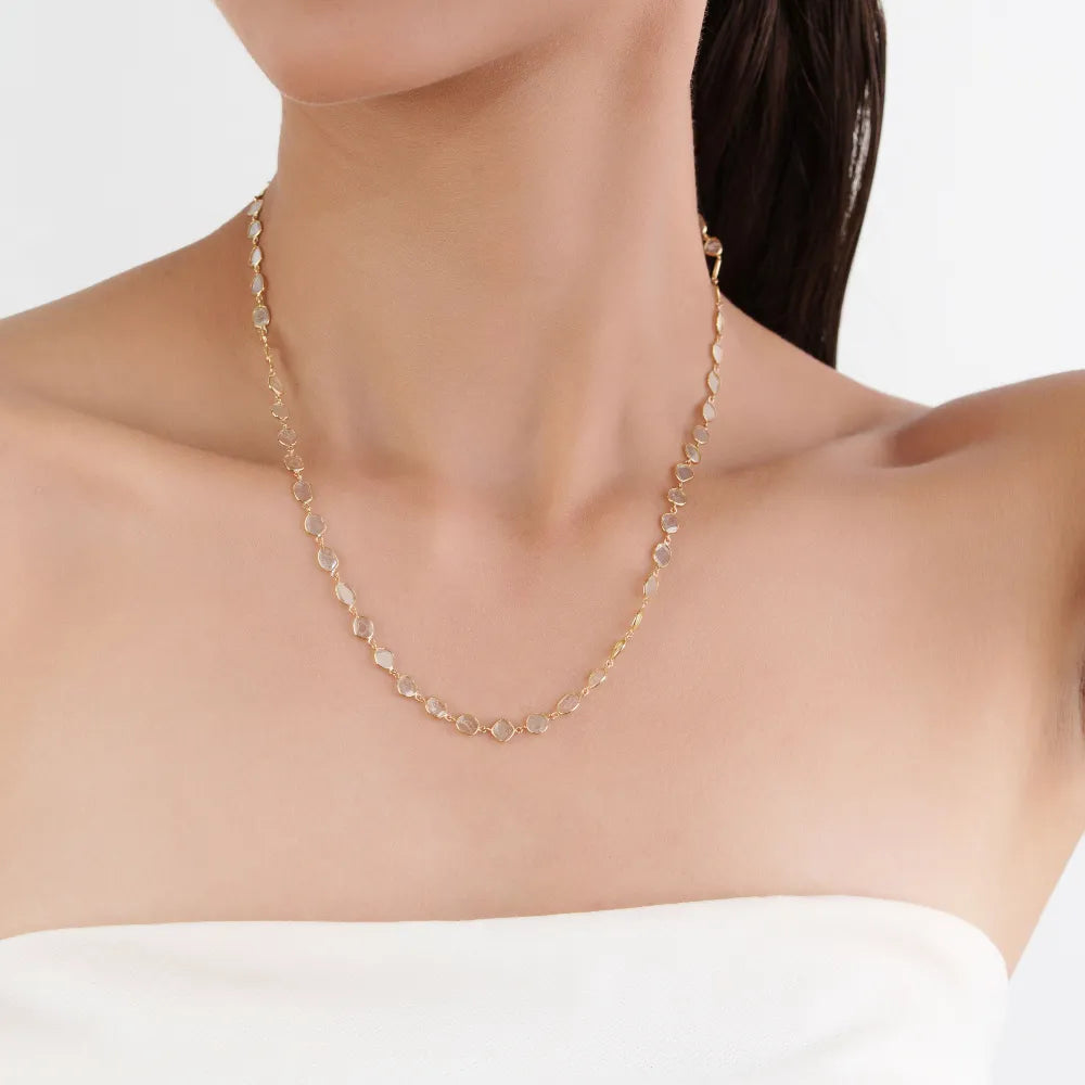Latest New Arrivals 18K Yellow Gold Genuine Polki Diamond Stackable Station Necklace Anniversary Gift