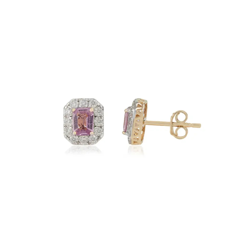 Birthstone Jewelry Pink Sapphire & Diamond Fine Halo Stud Earrings Women's 14K Yellow Gold