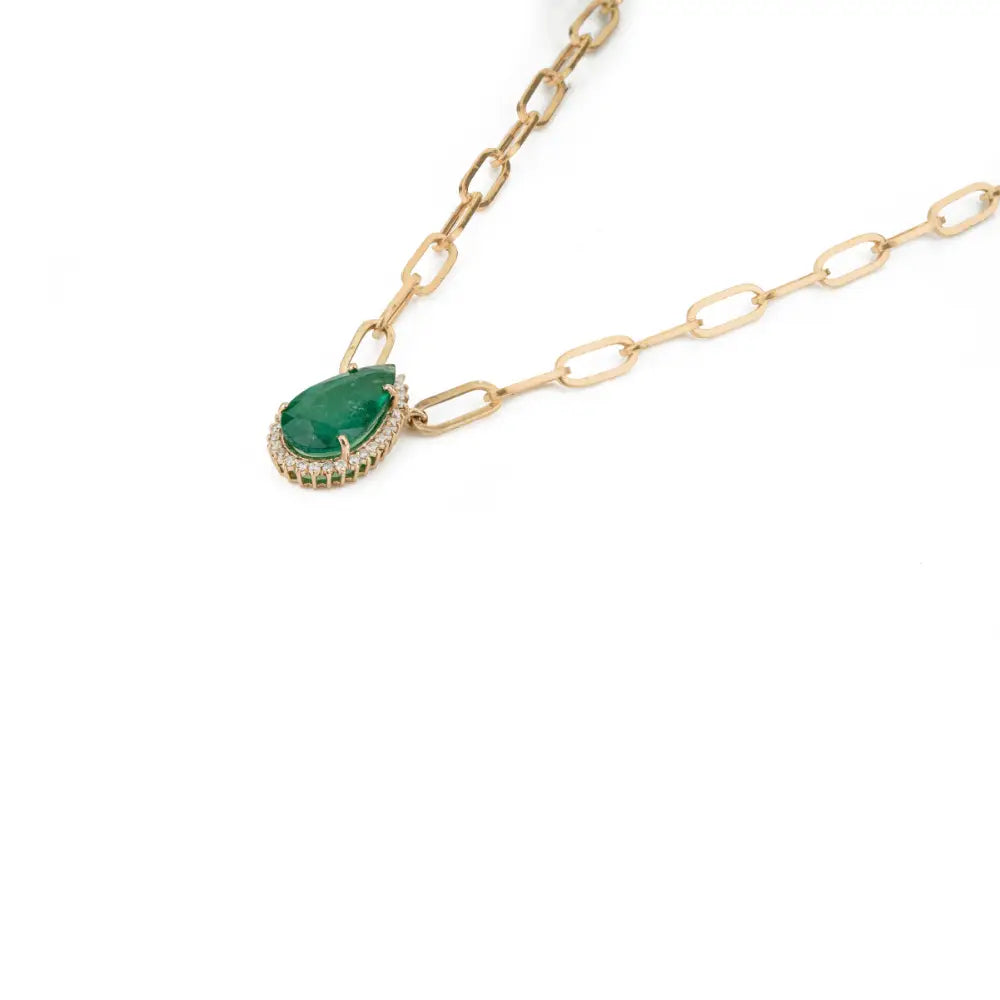 May Birthstone Emerald & Diamond Solitaire Cluster Pendant Necklace Fine K14 Real Yellow Gold