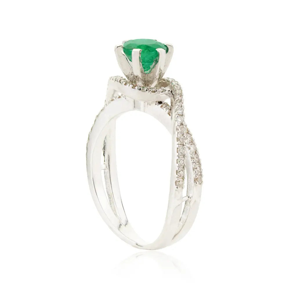 Zambian Emerald & Diamond Curve Band Engagement Ring Stackable 18K White Gold Jewelry
