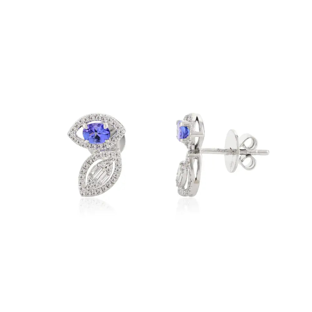 Unique Latest Design Blue Sapphire & Diamond Wings Shape Stud Earrings Custom Jewelry