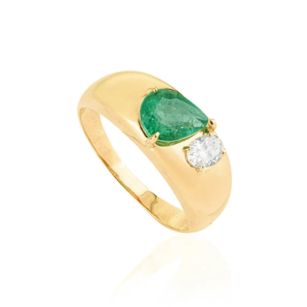 Bold Jewelry Genuine Emerald & Diamond Toi et Moi Statement Dome Ring For Men's Jewelry