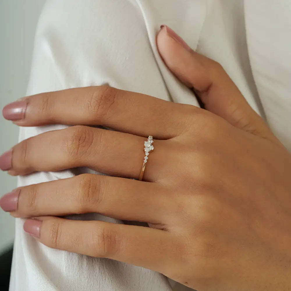 Simple Round Cut Diamond 14K Solid Yellow Gold Fine Stacking Ring Sparkle Jewelry Supplier