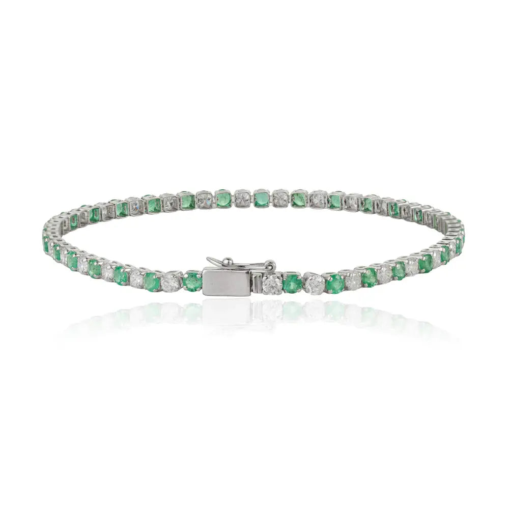 Handmade Design K14 Yellow Gold Emerald & Diamond Sleek Tennis Bracelet New Jewelry