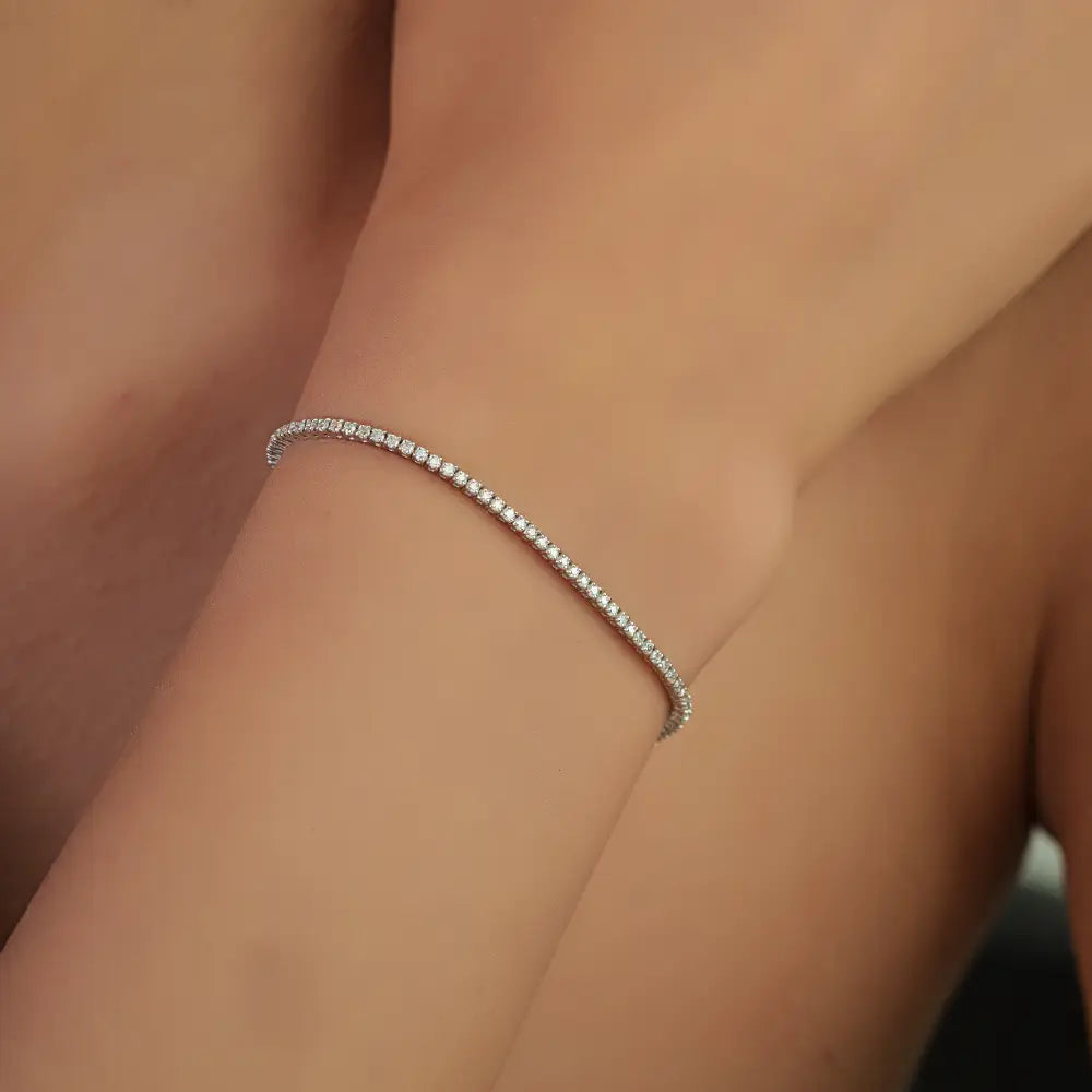 Simple Everyday Wear Natural Diamond Sleek Box Lock Tennis Bracelet 14K Pure White Gold