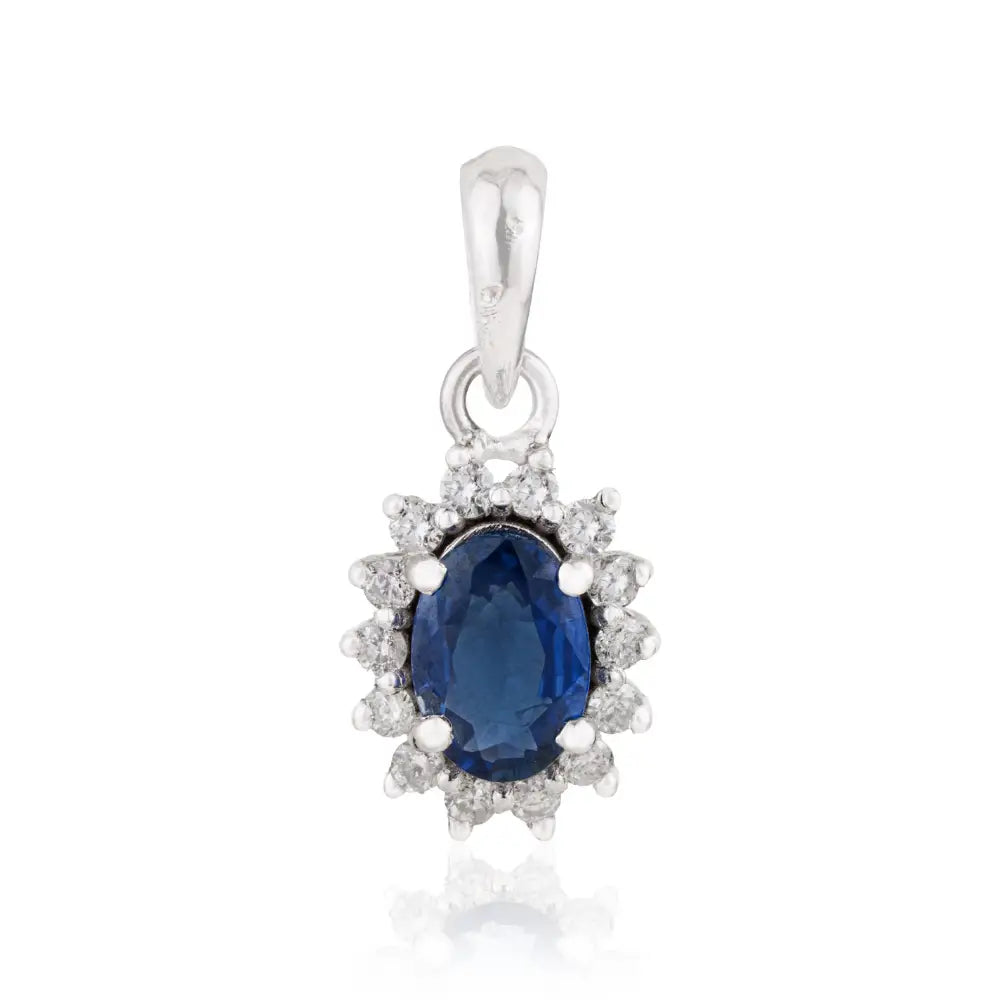 Precious Gemstone Blue Sapphire & Diamond 14K Solid White Gold Cluster Pendant Bulk Jewelry