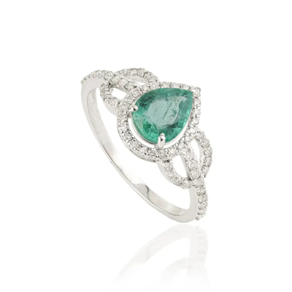 Zambian Emerald & Diamond Solid K14 White Gold Statement Ring Unique Design Jewelry