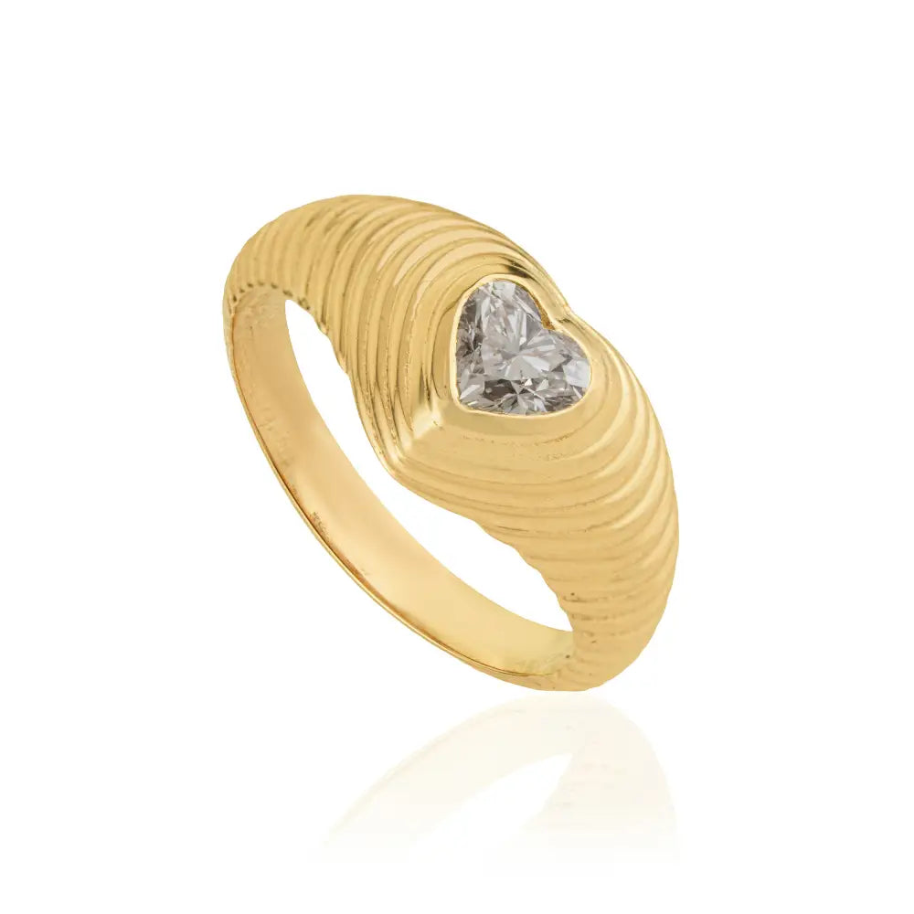Best Selling Products Heart Shape Diamond Croissant Pinky Ring Real 14K Yellow Gold Jewelry