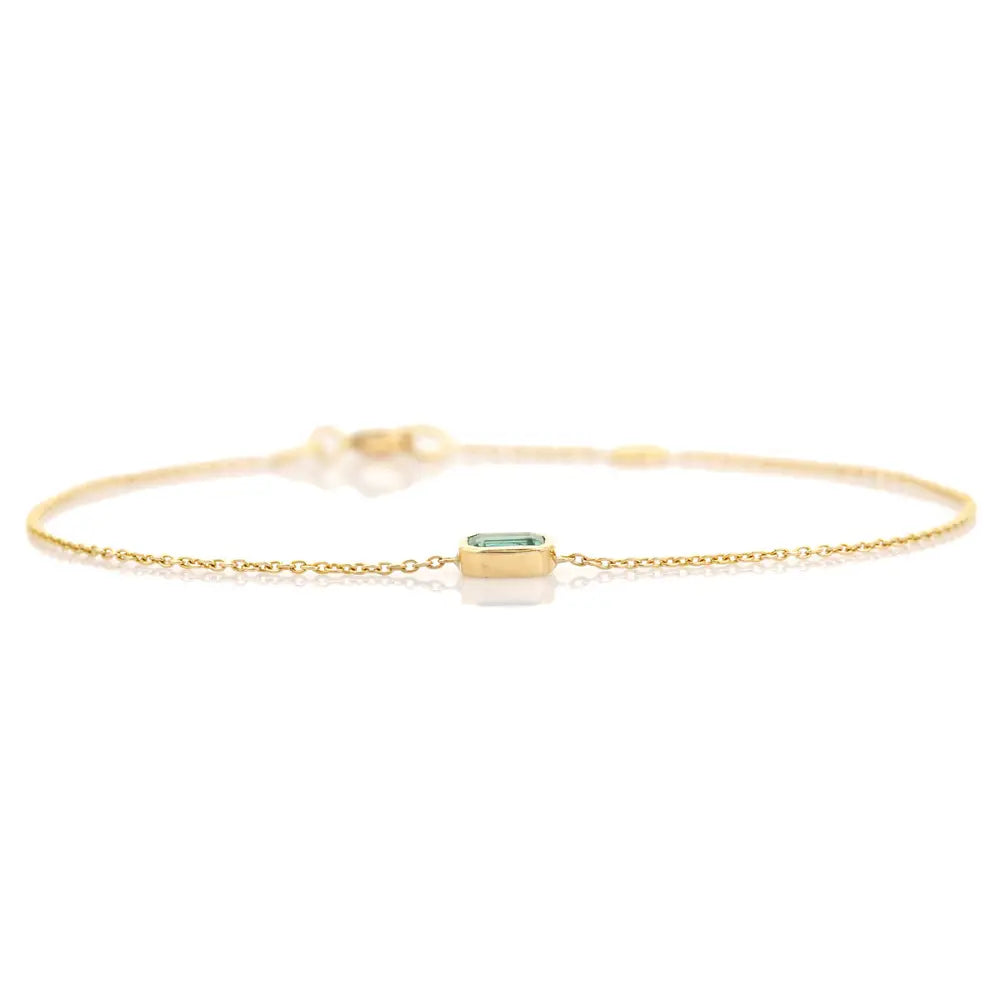 100% Natural Zambian Emerald Single Stone Stacking Bracelet For Daily Wear 14K Real Gold
