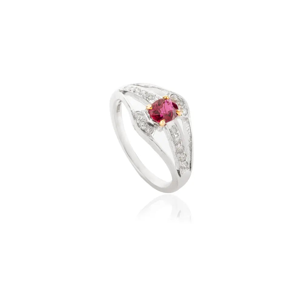 100% Natural Ruby & Diamond 14K Solid White Gold Wedding Ring Fine Jewelry