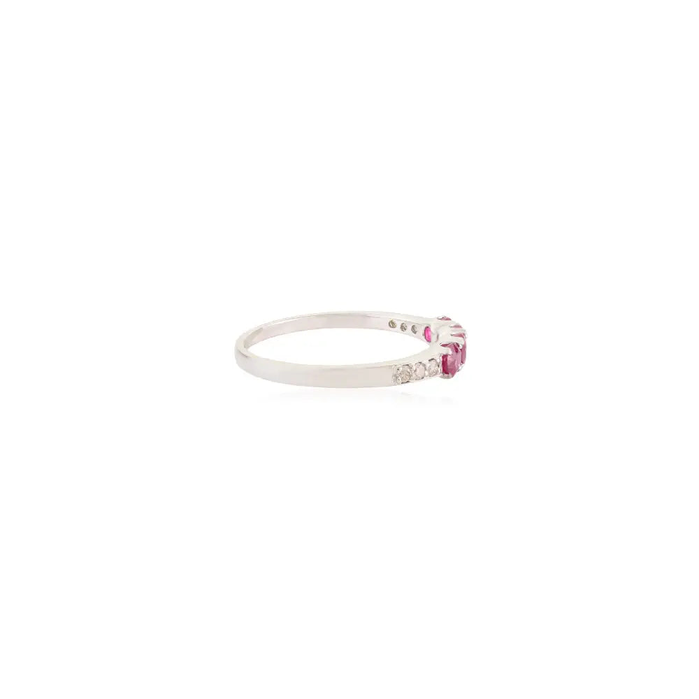 Natural Ruby & Diamond Stackable Band Ring Valentine's Day Gift 14K Pure White Gold Jewelry