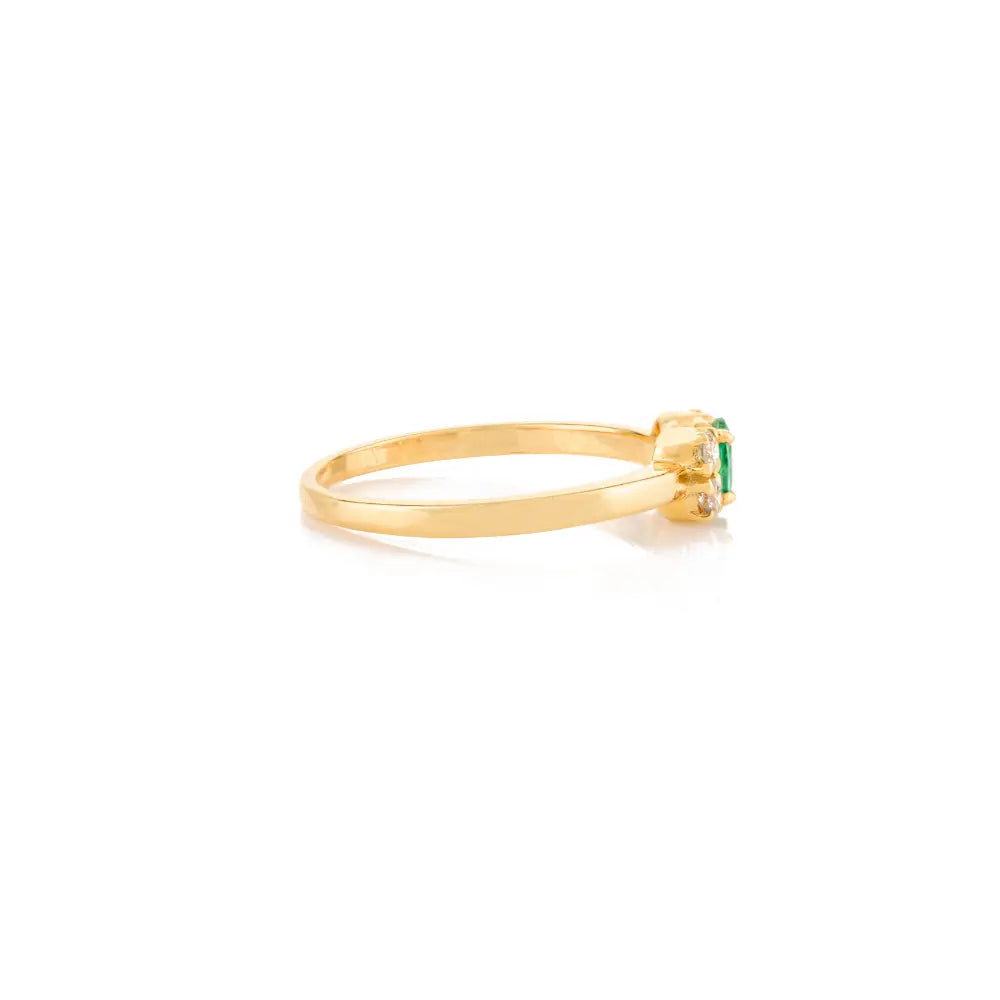 100% Natural Emerald & Diamond 14K Solid Yellow Gold Minimalist Ring