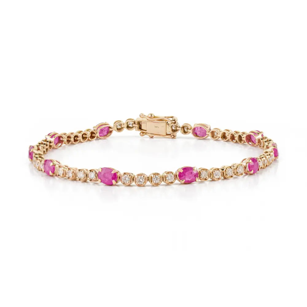 Best Quality 14K Real Yellow Gold Ruby & Diamond Wedding Tennis Bracelet Anniversary Gift