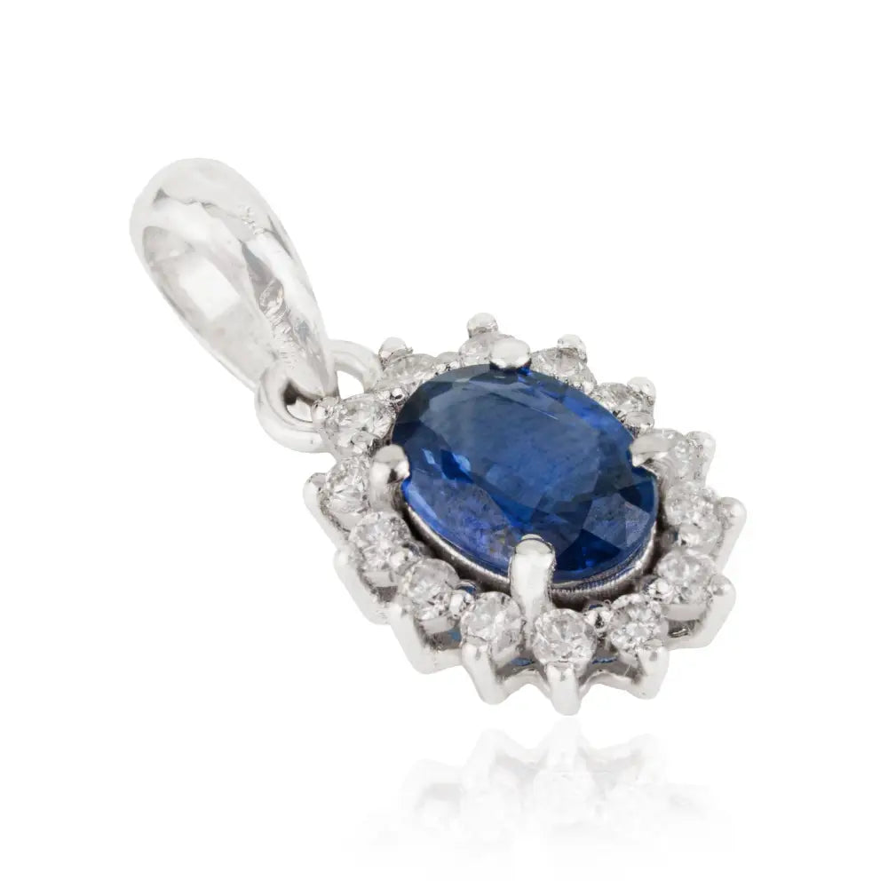 Precious Gemstone Blue Sapphire & Diamond 14K Solid White Gold Cluster Pendant Bulk Jewelry
