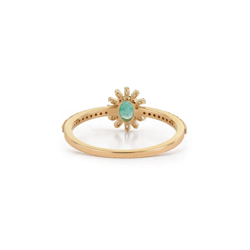 Newly Design Emerald & Diamond K14 Solid Yellow Gold Stacking Ring Minimal Jewelry