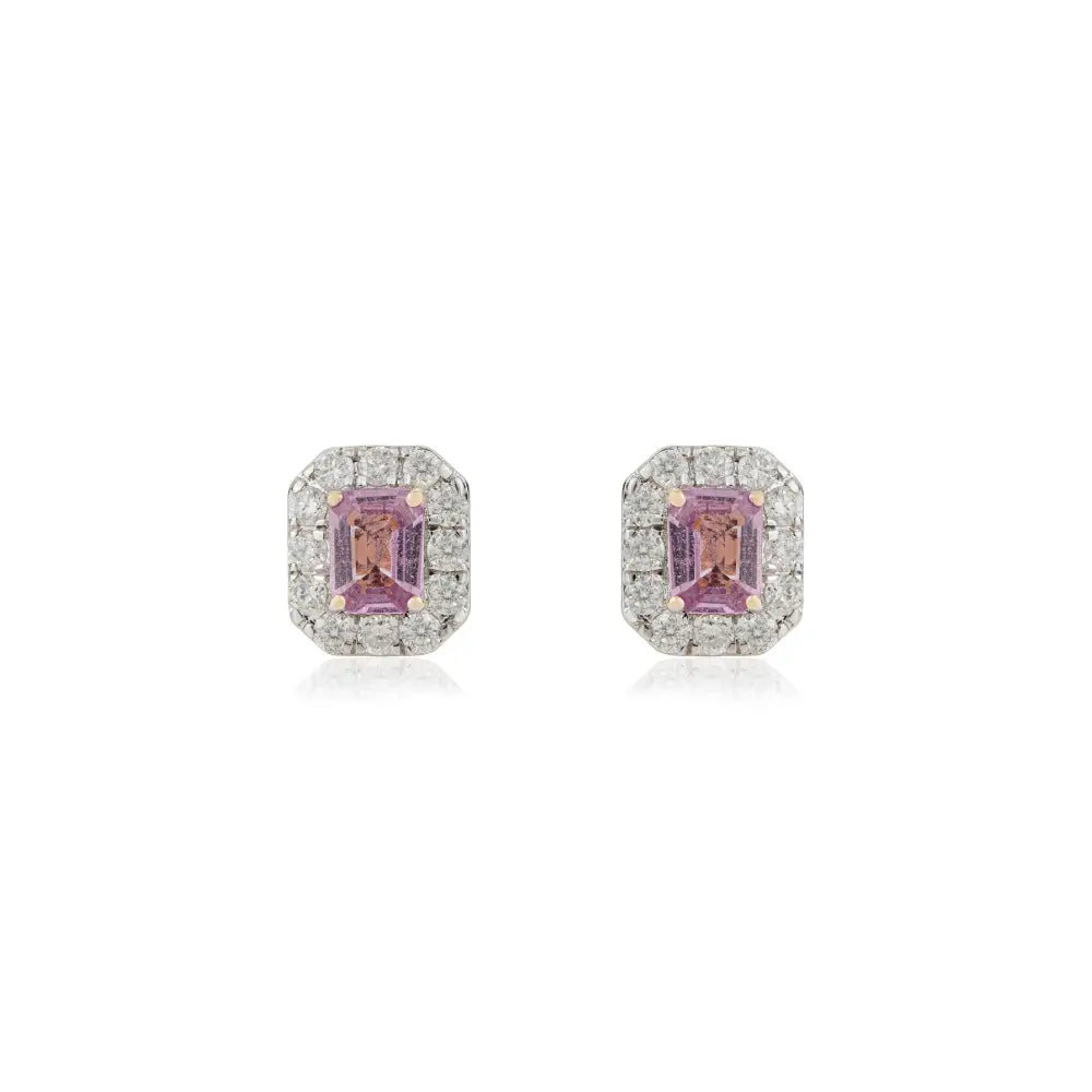 Birthstone Jewelry Pink Sapphire & Diamond Fine Halo Stud Earrings Women's 14K Yellow Gold