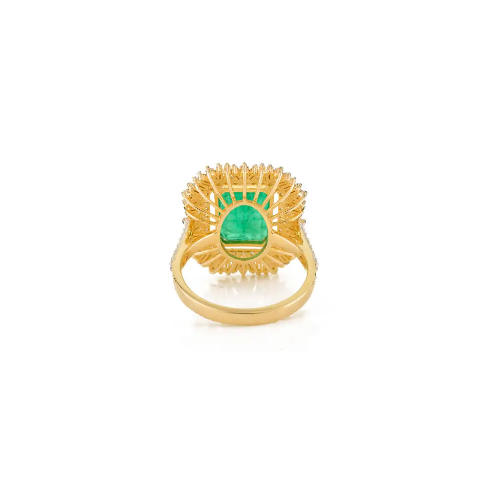 4.83ct. Zambian Emerald & Diamond Fine Statement Ring Bold Bridal Jewelry 14K Yellow Gold