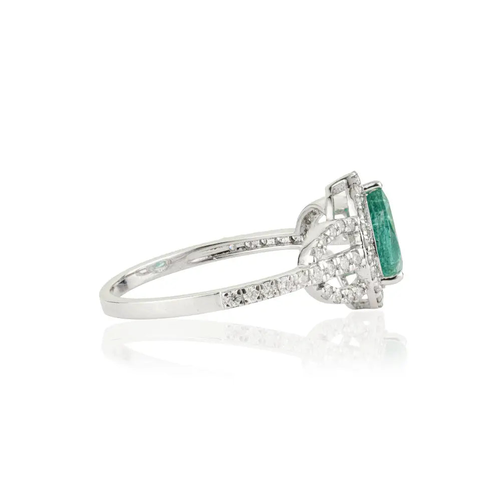 Zambian Emerald & Diamond Solid K14 White Gold Statement Ring Unique Design Jewelry