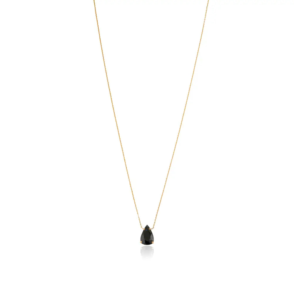 Pure 14K Yellow Gold Pear Cut Black Diamond Solitaire Pendant Necklace Stacking Jewelry