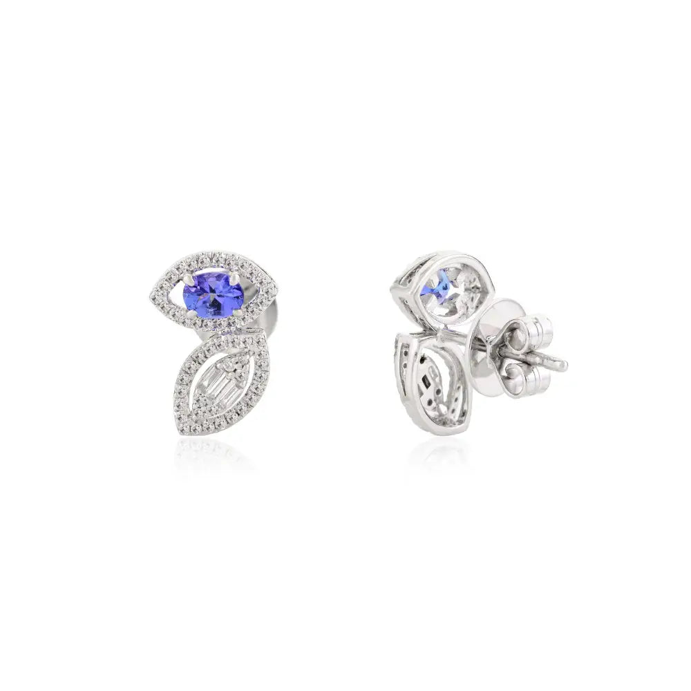 Unique Latest Design Blue Sapphire & Diamond Wings Shape Stud Earrings Custom Jewelry