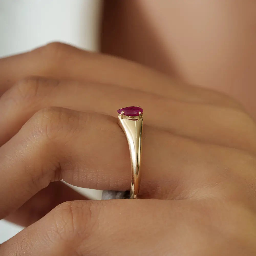 4x6 mm Pear Cut Ruby Gemstone Chunky Ring 14K Yellow Gold Anniversary Gift Jewelry