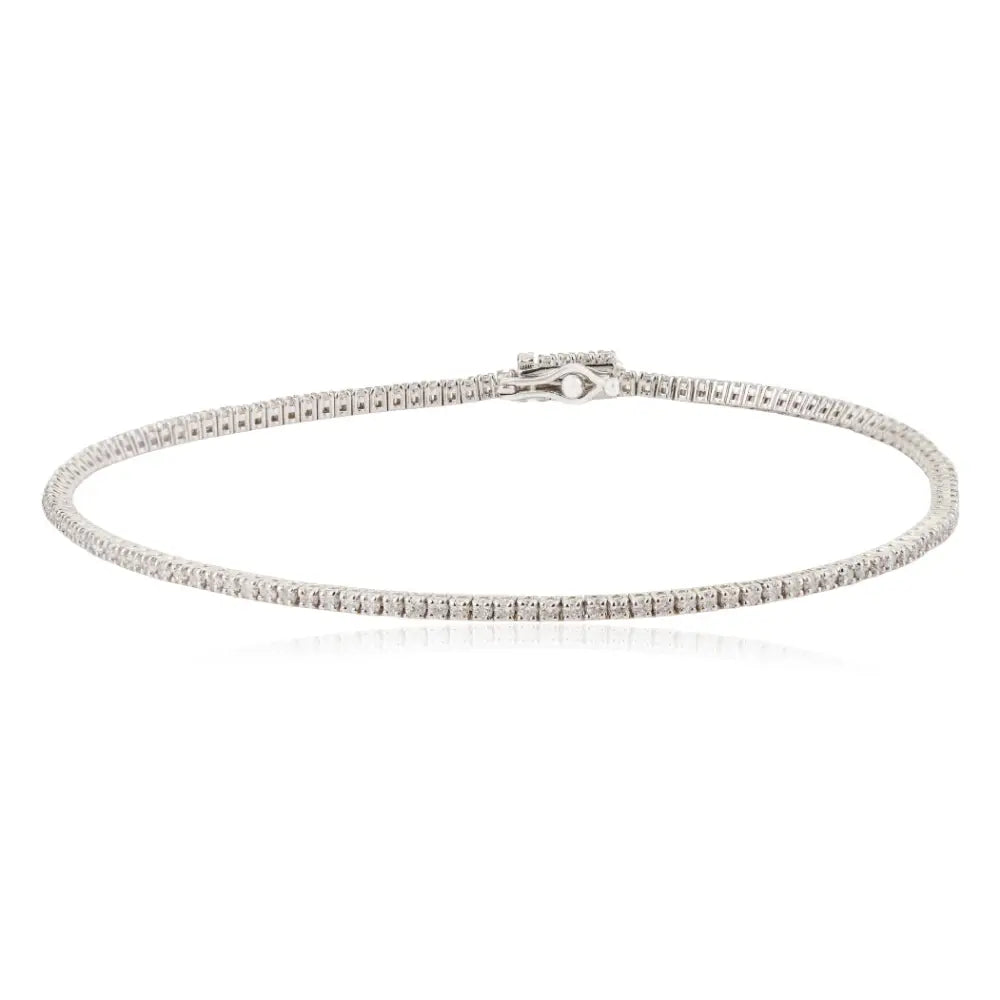 Simple Everyday Wear Natural Diamond Sleek Box Lock Tennis Bracelet 14K Pure White Gold