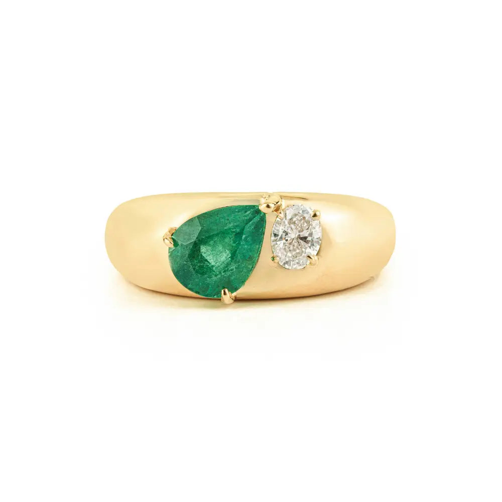 Bold Jewelry Genuine Emerald & Diamond Toi et Moi Statement Dome Ring For Men's Jewelry