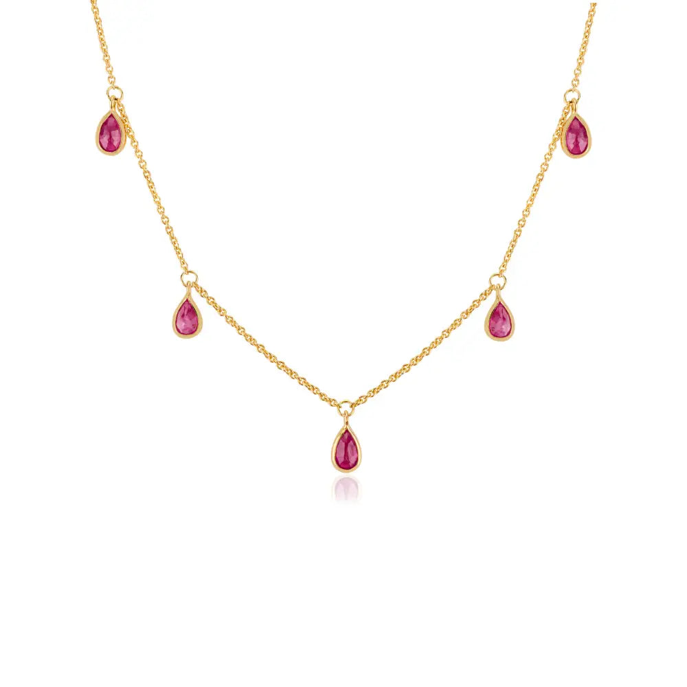 100% Natural 2.5ct. Ruby Gemstone Simple Charm Necklace Anniversary Gift 14K Yellow Gold