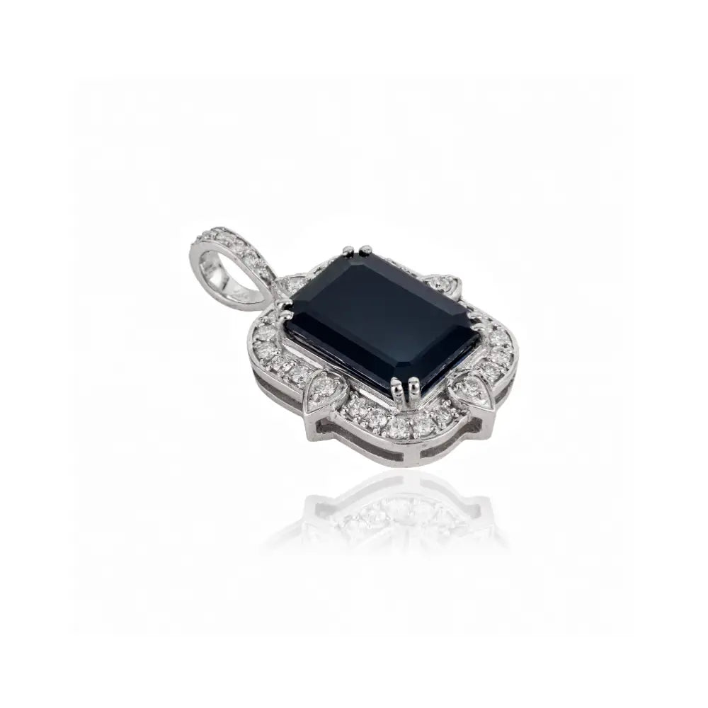 Wholesale Jewelry Design Blue Sapphire & Diamond Fine Halo Pendant 14K White Gold