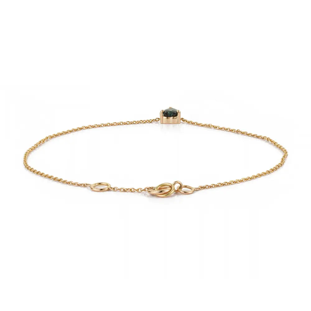 Minimalist Design Heart Shape Blue Sapphire Single Stone Bracelet Real K14 Yellow Gold Stackable Jewelry