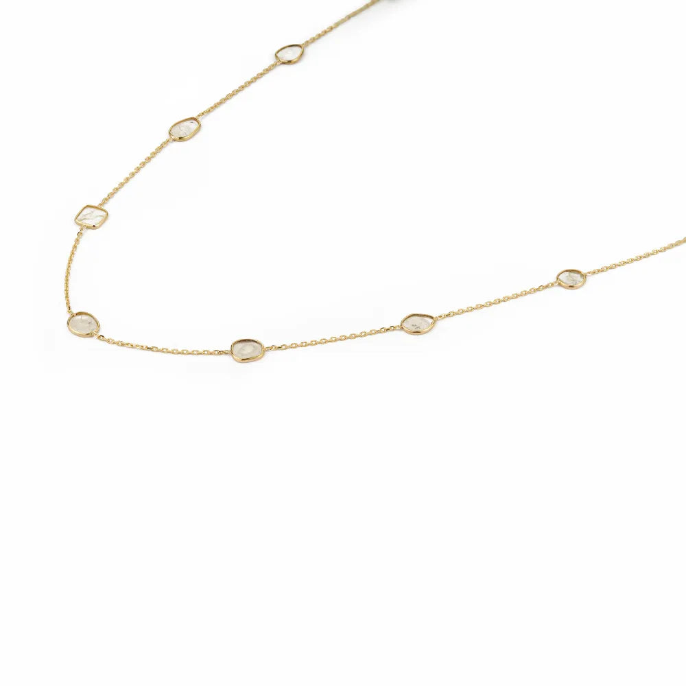 Uneven Cut Natural Polki Diamond K14 Yellow Gold Station Necklace Fine Everyday Jewelry Manufacturer
