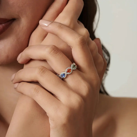 Trendy Design Multi Sapphire & Diamond K14 Real White Gold Halo Half Eternity Band Ring