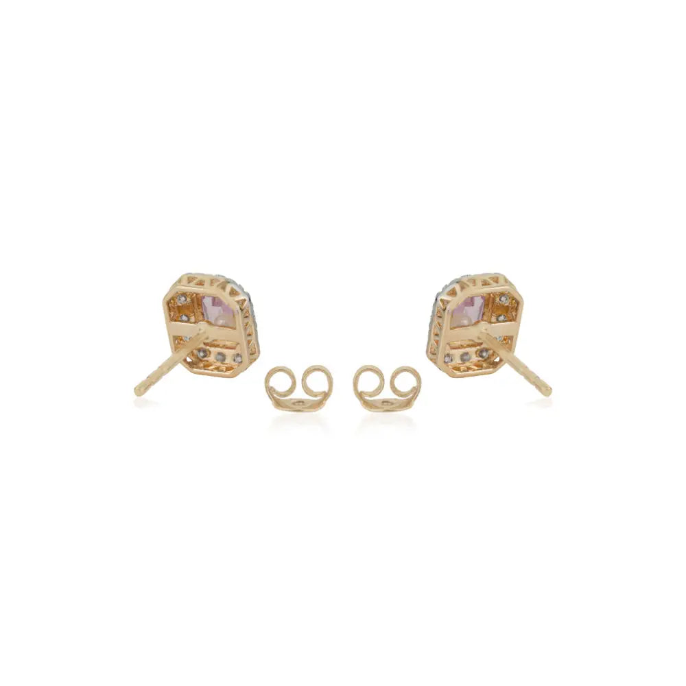 Birthstone Jewelry Pink Sapphire & Diamond Fine Halo Stud Earrings Women's 14K Yellow Gold