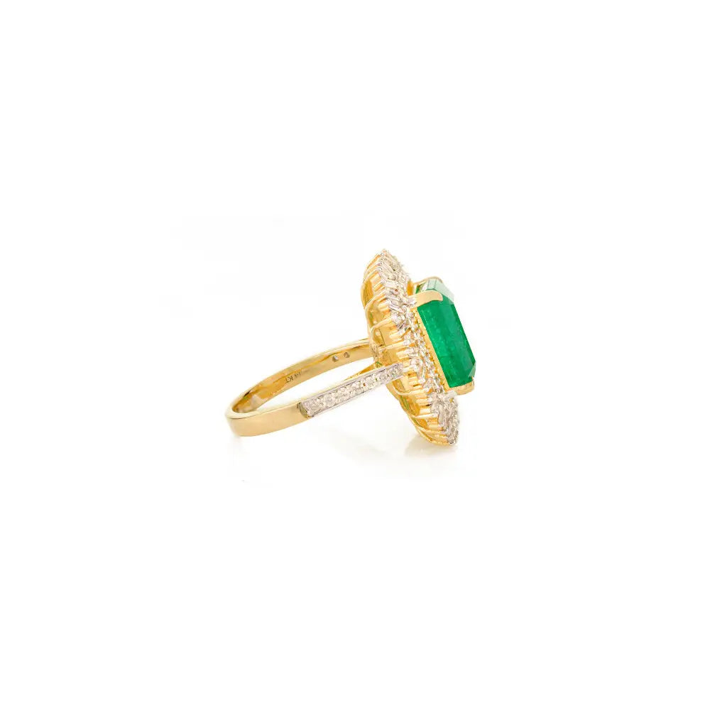 4.83ct. Zambian Emerald & Diamond Fine Statement Ring Bold Bridal Jewelry 14K Yellow Gold