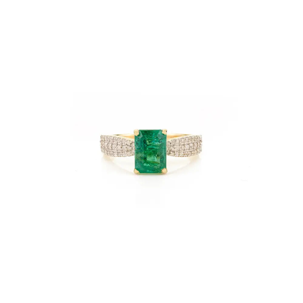 Trending Design Solid K14 Yellow Gold Emerald & Diamond Wedding Ring Custom Jewelry