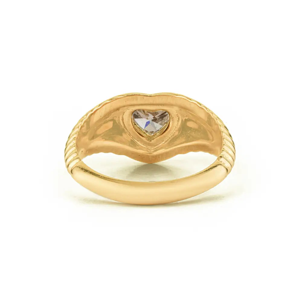 Best Selling Products Heart Shape Diamond Croissant Pinky Ring Real 14K Yellow Gold Jewelry