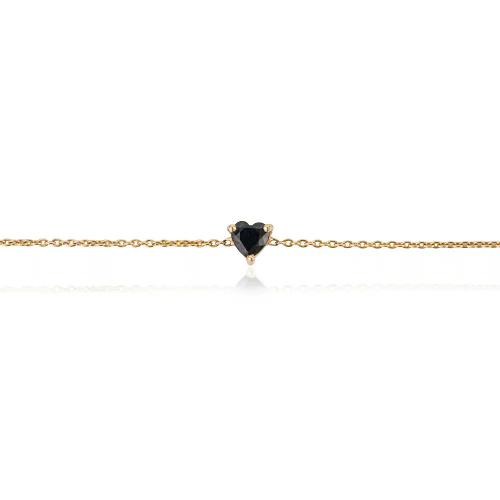 Minimalist Design Heart Shape Blue Sapphire Single Stone Bracelet Real K14 Yellow Gold Stackable Jewelry