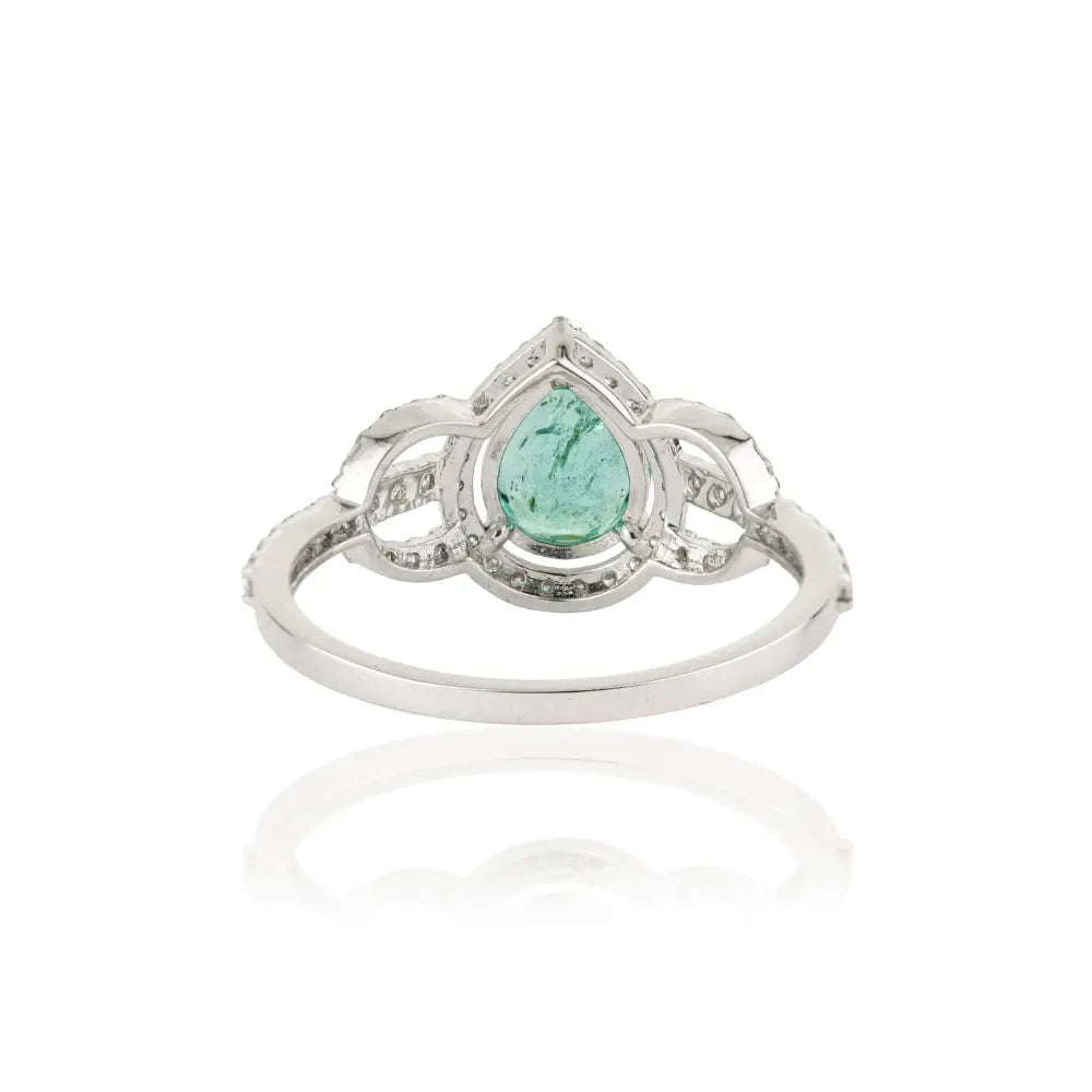 Zambian Emerald & Diamond Solid K14 White Gold Statement Ring Unique Design Jewelry