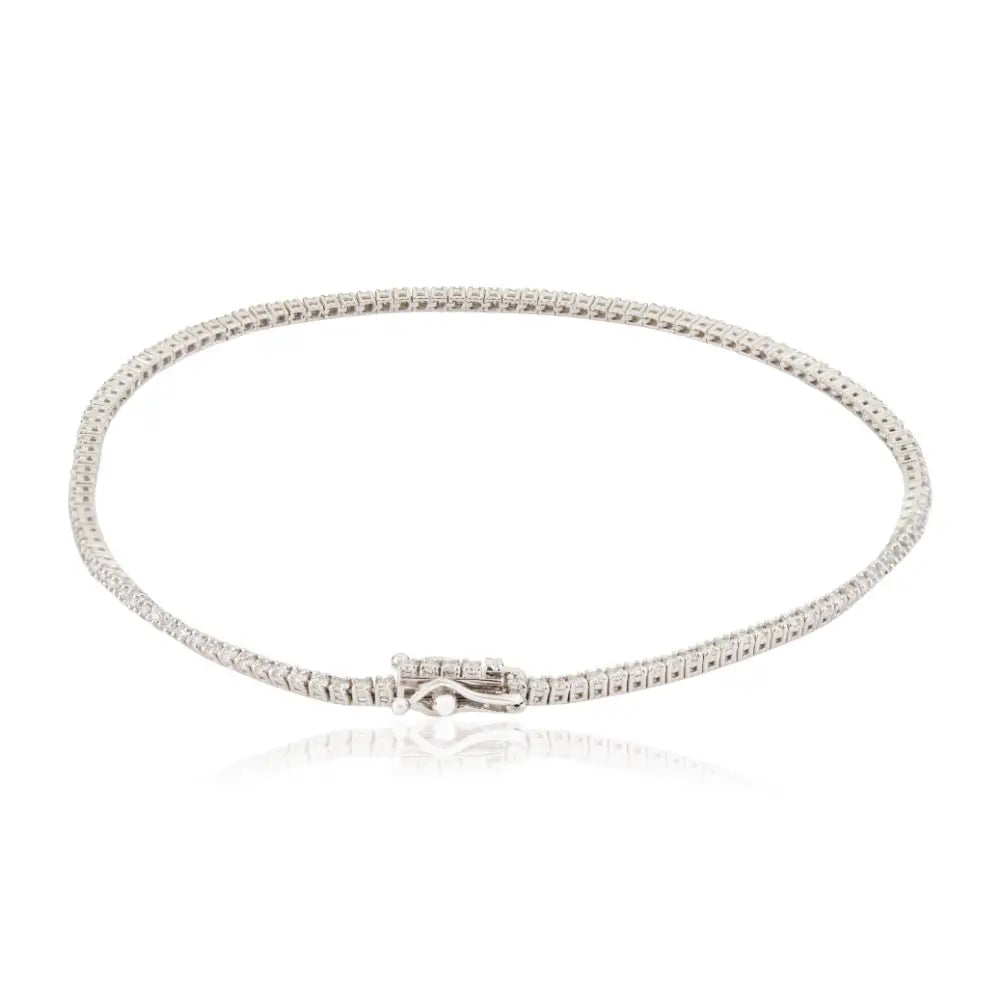 Simple Everyday Wear Natural Diamond Sleek Box Lock Tennis Bracelet 14K Pure White Gold