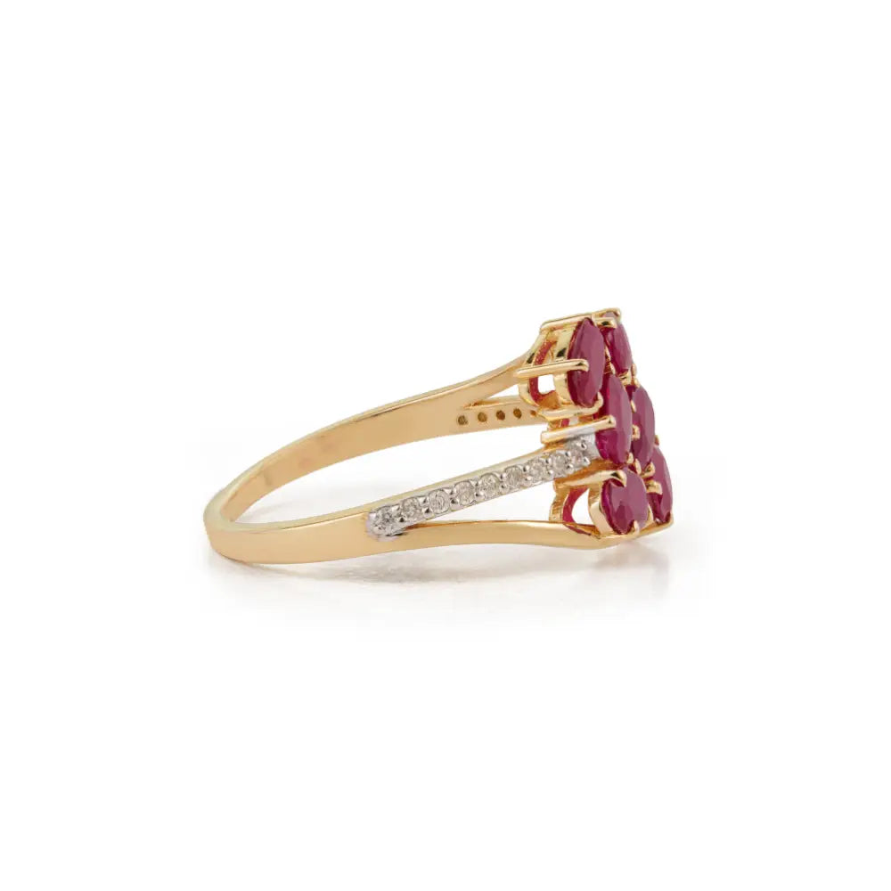 Precious Gemstone Ruby & Diamond Solid K14 Yellow Gold Wedding Ring Custom Jewelry