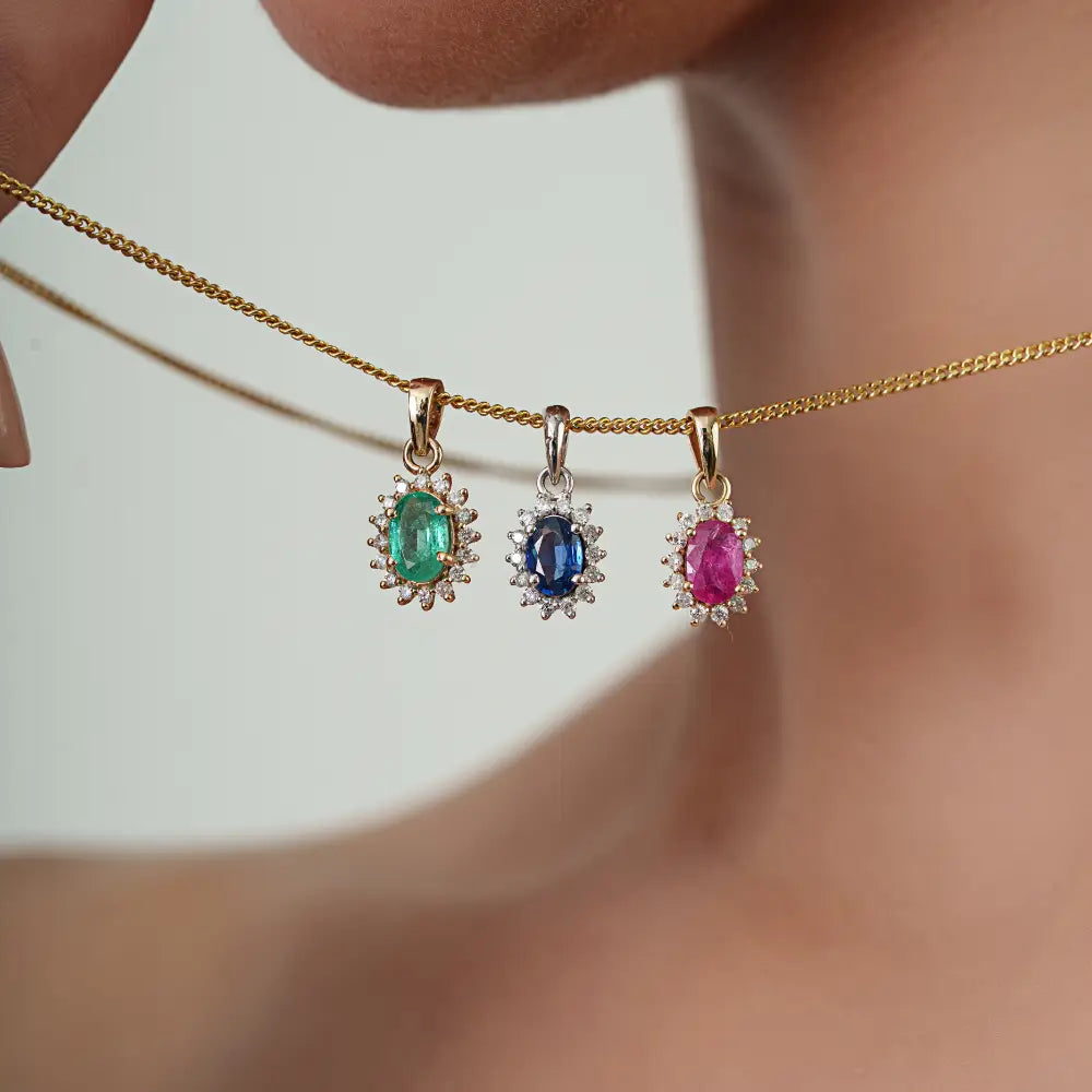 Handmade 14K Yellow Gold Emerald & Diamond Cluster Pendant Small Daily Wear Jewelry