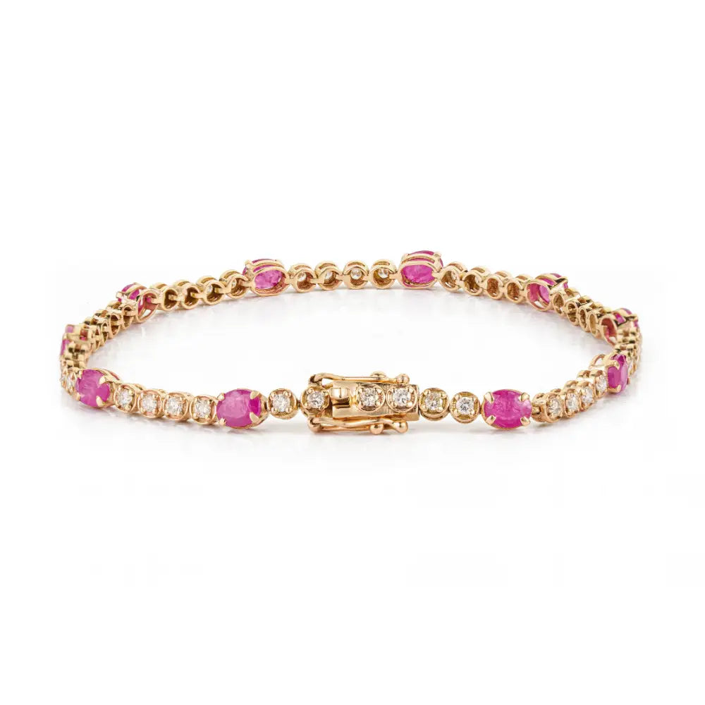 Best Quality 14K Real Yellow Gold Ruby & Diamond Wedding Tennis Bracelet Anniversary Gift