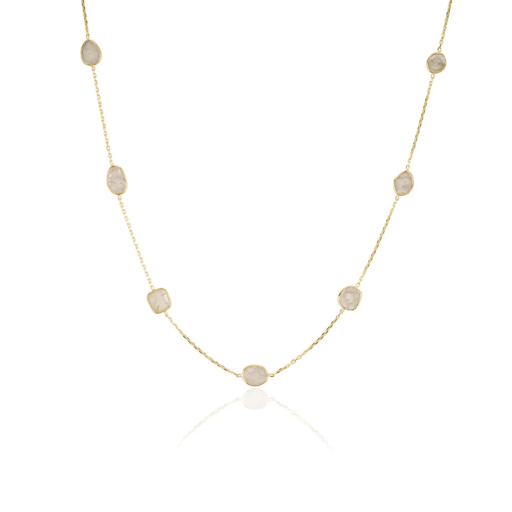 Uneven Cut Natural Polki Diamond K14 Yellow Gold Station Necklace Fine Everyday Jewelry Manufacturer