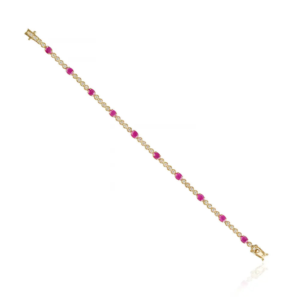 Best Quality 14K Real Yellow Gold Ruby & Diamond Wedding Tennis Bracelet Anniversary Gift